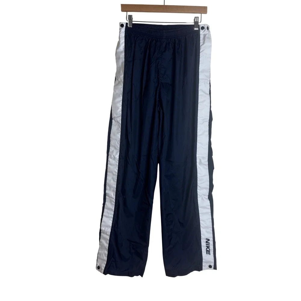 Nike Track Pants Men's Vintage Tear Away Snap Side Navy Blue White Large